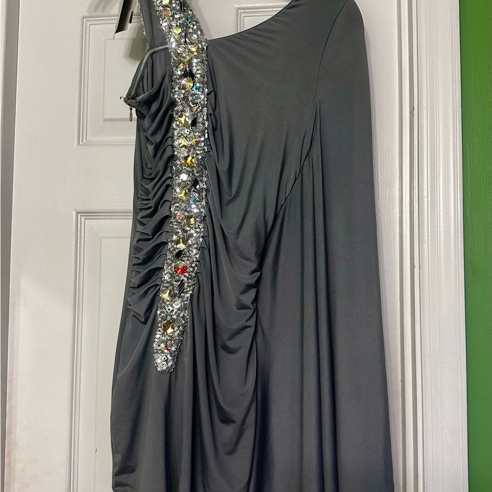 SPY One-Shoulder Dress in Gray with Sequin Detail-NWT - Picture 9 of 9